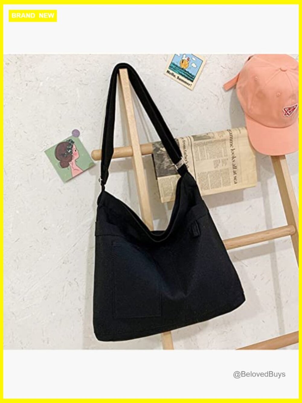 Canvas Tote Bag with Zipper Closure, 3 External Pockets, Adjustable Strap - Picture 2 of 7